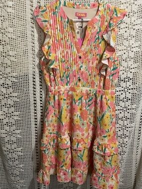 NWT THML pin pleated ruffled sleeveless floral dress Small